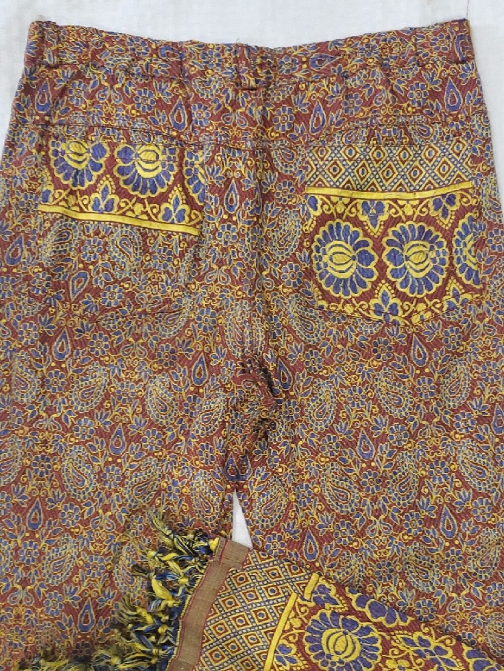 Boho Floral Border Chinos in Yellow & Brown - Picture 14 of 16